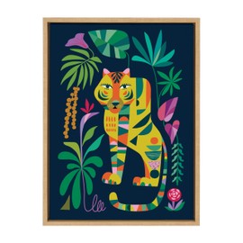 Kate and Laurel Sylvie Tiger in the Forest Framed Canvas Wall Art by Rachel Lee, 18x24 Natural, Colorful Jungle Animal Art for Wall