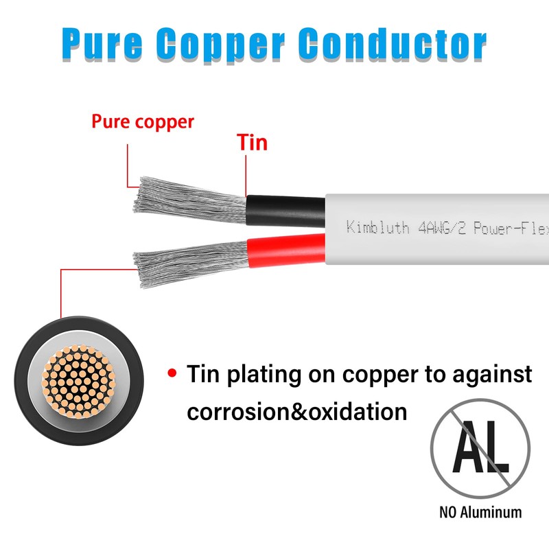 Kimbluth 8 Gauge Duplex Marine Wire Tinned Copper Boat Cable,