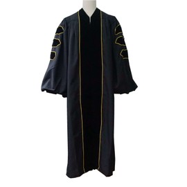 Grad Days Doctoral Gown Unisex Deluxe Black Trim Gold Piping 60''(6'3''-6'5'')