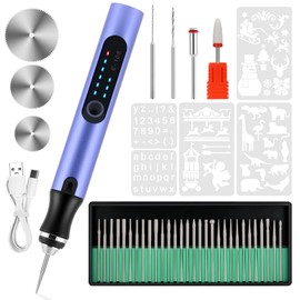 Electric Engraving Pen with 37 Bits, USB Rechargeable Cordless Etching Engraving Tool, Portable DIY Rotary Engraver for Jewelry Wood Glass Stone Carving (Purple)