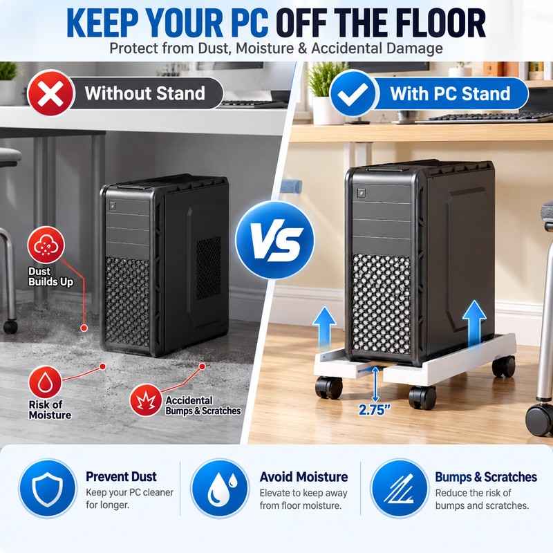 Adjustable PC Tower Stand for Under Desk Use – Ventilated