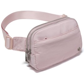 Pander Everywhere Belt Bag for Women, 5 Zipper Pockets Nylon Crossbody Fanny Pack Purse (Pink).