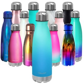 CHILLOUT LIFE Stainless Steel Water Bottle: 17 oz Double Wall Insulated Cola Bottle Shape for Cold and Warm Drinks, BPA Free Metal Sports Bottle