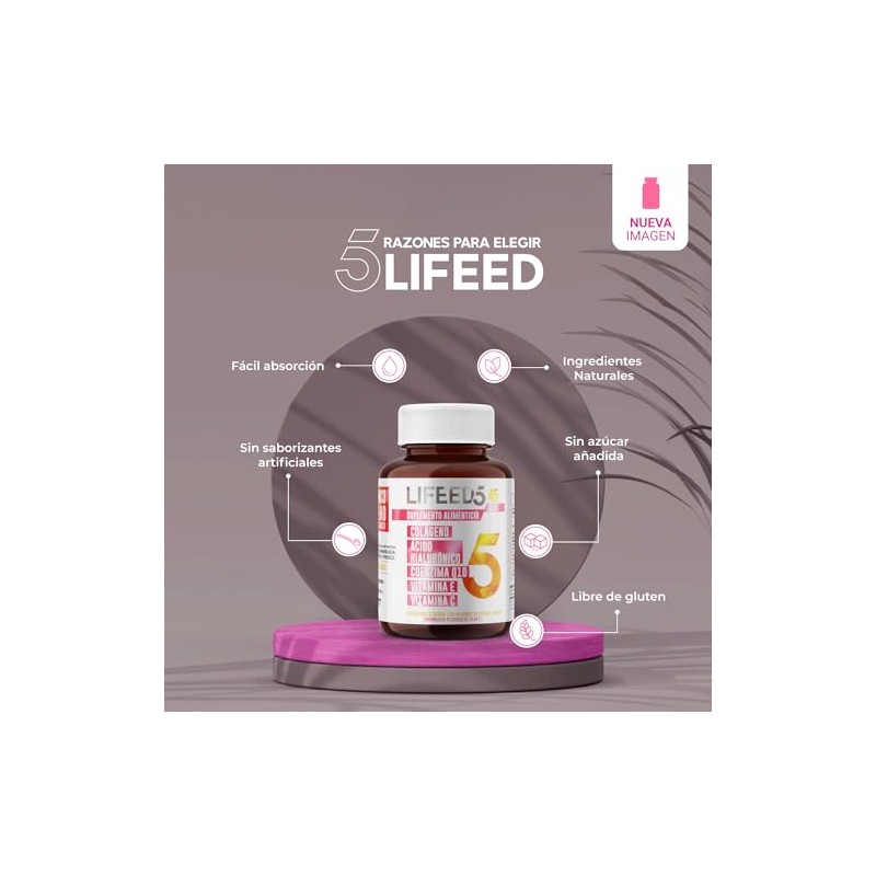 LIFEED5 Skin con Ácido Hialurónico y Colágeno 45 cápsulas715mg pporción
