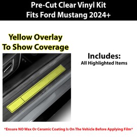 BOGAR TECH DESIGNS Precut Made for Ford Mustang 2024+ Door Sill Anti-Scratch Resistant Paint Protection PPF Film Kit Cover, Clear Bra