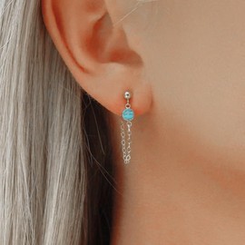Turquoise Ball Chain 925 Sterling Silver Dangle Earrings for Women Hypoallergenic Blue Birthstone Tassel Drop Dangling Stud Piercing Boho Y2K Jewelry Gifts Birthday Holiday (Silver)