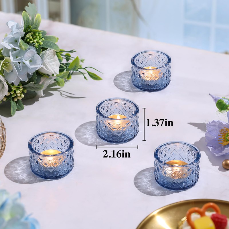 24 Pack Blue Tealight Candle Holders, Glass Votive Candle Holders