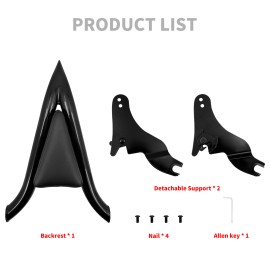 HCMOTORKU 16" Black Passenger Backrest Sissy Bar For Harley Touring Road King Glide 09-23