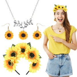 Lets Joy Sunflower Headband, 3-Piece Sunflower Jewellery Accessories Set, Sunflower Necklace Earrings, Flower Hair Band, Carnival Costume, Beach, Weddings, Party Accessories