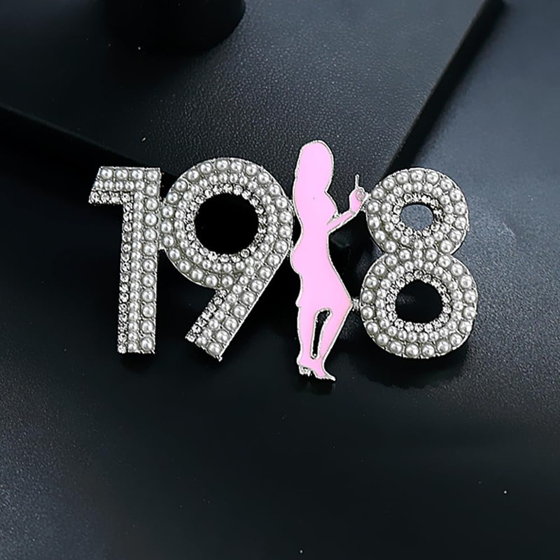ALPHA Letter Sorority 1908 Girl Rhinestone Metal Brooch White Imitation