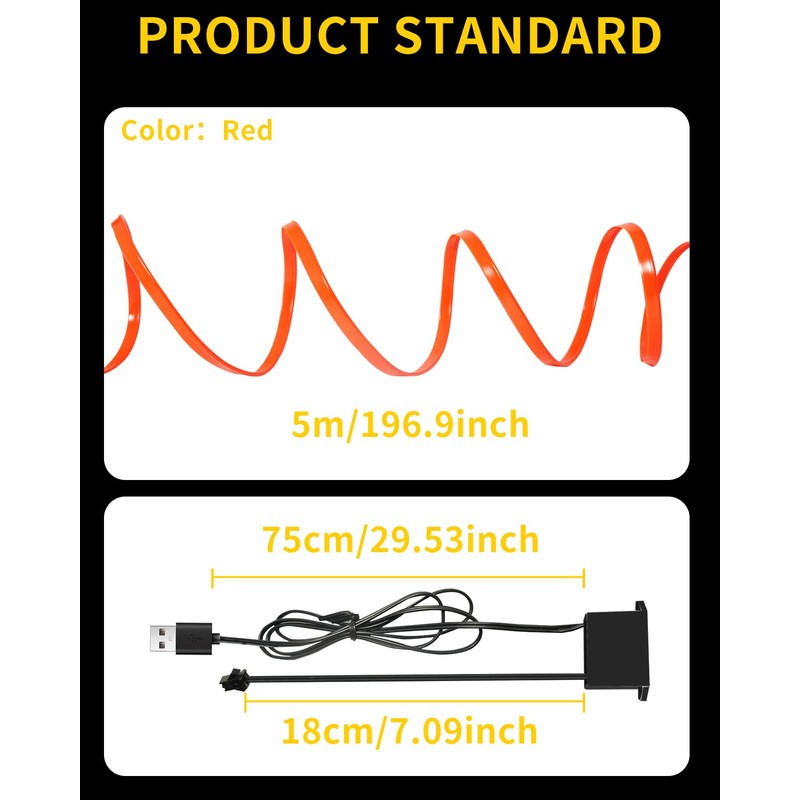 El Wires Neon Light 5m/16ft for Interior Car Decorative Atmosphere