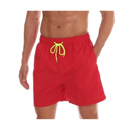 Qrity Men's Swim Shorts Board Shorts Beach Pants with Pockets Swimming Waterproof Quick Dry Surf Soft Mesh Lining Beach Shorts, Adjustable Drawstring, Red -S