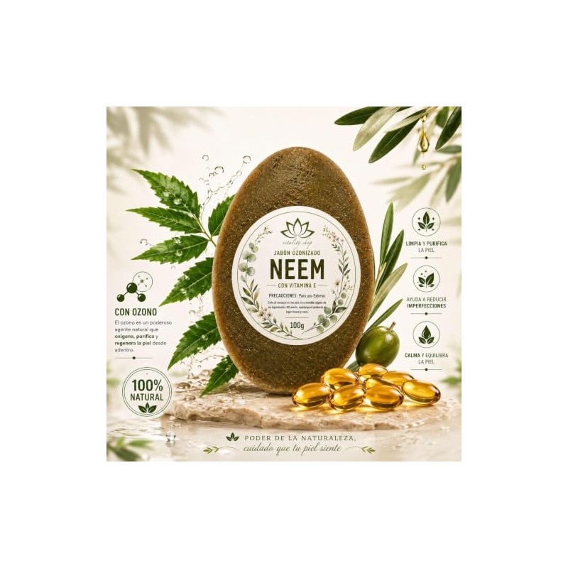 Jabón Orgánico Ozonizado Con Neem Y Vit E