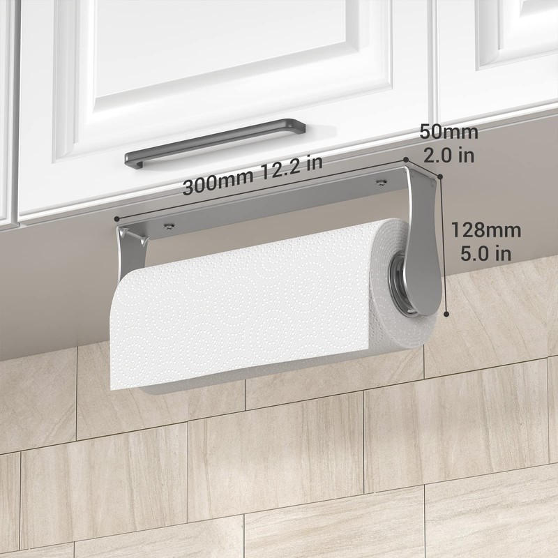 Paper Towel Holder Under Cabinet, Wall Mount, One-Handed Tear, Stainless