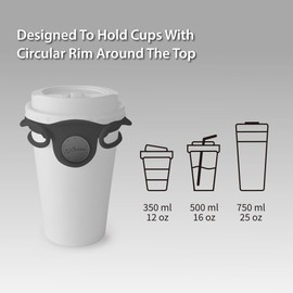 BONE Cup Tie 2, Portable Coffee Cup Carrier with Handle Strap, Silicone Boba Tea Cup Holder with Straw Ring & Foldable Strap Design, Reusable Drink Carrier for Traveling and Take Out (Black)