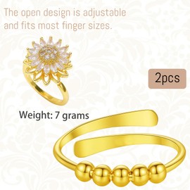 PcvGef Anxiety Ring Gold, 2 Rotierende Zirkonia Ringe für Anti Stress, Edles Design für Damen, Premium Kupfer in Gold