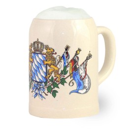 Bavariashop Bavarian Crest Diamond Pattern & Lions Stone Tankard, White, 0.5 Litres