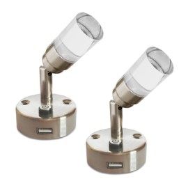 12V LED Reading Lights with USB Charger RV Interior Bedside Spot Light with Switch Wall Mount for RV Boat Trailer Blue and 3000K Warm White Lighting 100 Lumen Nickel Finished, Pack of 2