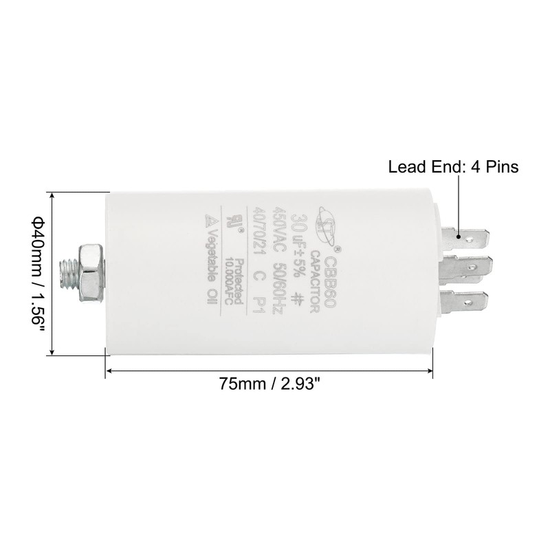PATIKIL CBB60 30uF Running Capacitor AC 450 V 4 Pins
