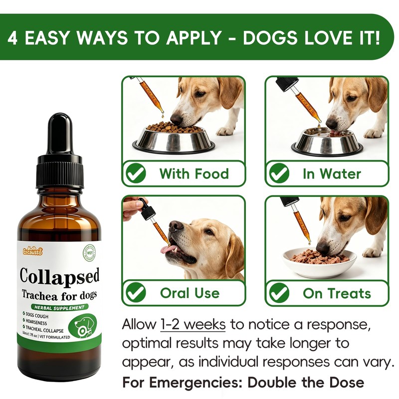 Collapsed Trachea Support for Dogs, Herbal Extract Supplement Soothe Cough