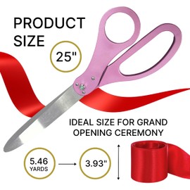 25 Inch Light Pink Giant Scissors – Extra Large Ceremonial Cutting Tool with Red Ribbon for Grand Opening Event Supplies Decorations and Business Celebrations