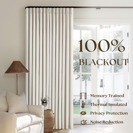 Natural Linen 100% Black Out Curtains 86 Inches Long 2 Panels Set for Bedroom Cream Ivory Pinch Pleated Back Tab Thermal Insulated Energy Efficient Window Curtains Living Room High Ceiling Length
