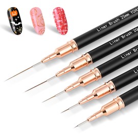 YCHULIFOX Metallic Nail Art Brushes，Nail Liner Brush Set，5PCS Nail Art Tools for Long Lines,Fine Drawing,Thin Details,Liner Brush Painting Art Design Nail Art Tool Sizes5/8/12/20/25mm，Black