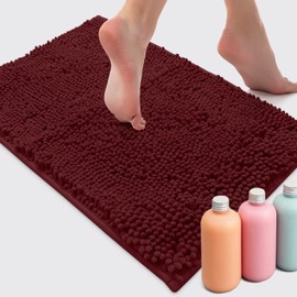 LuxUrux Bathroom Rug Mat -Extra-Soft Plush Bath Shower Bathroom Rug,1'' Chenille Microfiber Material, Thickening Shaggy Tub Mat Carpet, Super Absorbent. Machine Wash & Dry (Burgund, 20''x30'')
