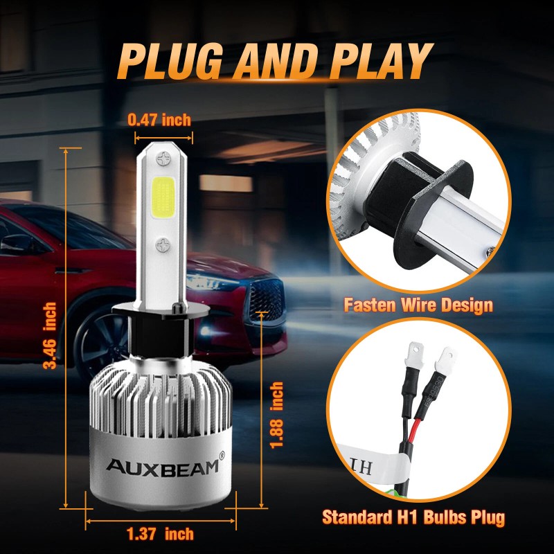 AUXBEAM 72W S2 H1 LED Headlight High Low Beam Fog