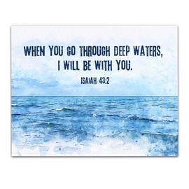 Isaiah 43 2 Bible Wall Decor, Book Bible Christian Quote Decor, Bible Verse Wall Print, Bible Quote 11 x 14 Wall Print, Inspirational Poster for Family & Friends, Birthday Gift for Women