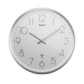 Mebus TinyTime Radio-Controlled Wall Clock without Ticking Noises Diameter 25 cm Modern Dial in White Silver Case