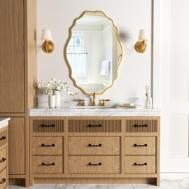 HMANGE Gold Oval Wavy Mirror 22×32 inch, Irregularly Shaped, Unique Vanity Mirror, Wall Mirror for Bathroom, Living Room, Bedroom, Entryway