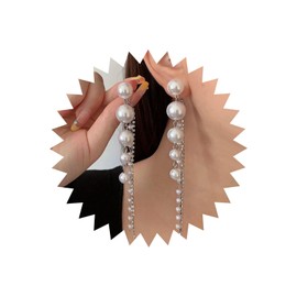 TseenYi Long Pearl Drop Dangle Earrings Silver Crystal Pearl Chandelier Earrings White Pearls Dangle Earring Rhinestone Crystal Chandelier Drop Earring Elegant Wedding Bridal Jewelry