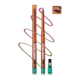 Pink Glitter Gel Eyeliner Pencil, Multi-Use Metallic Multichrome Eye Liner Pen with Sharpener, Waterproof Smudge Proof, Colored Eyeliner Shimmer Eyeshadow Pencil, Long Wear Smooth Makeup for Women-03