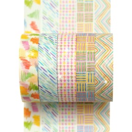 YUBX 5pcs Masking Tape Cute Pattern Washi Tape with Glitter Design DIY Craft Journal Notebook Runner Scrapbooking Wrapping Present Decoration (4 Colorful Lines)