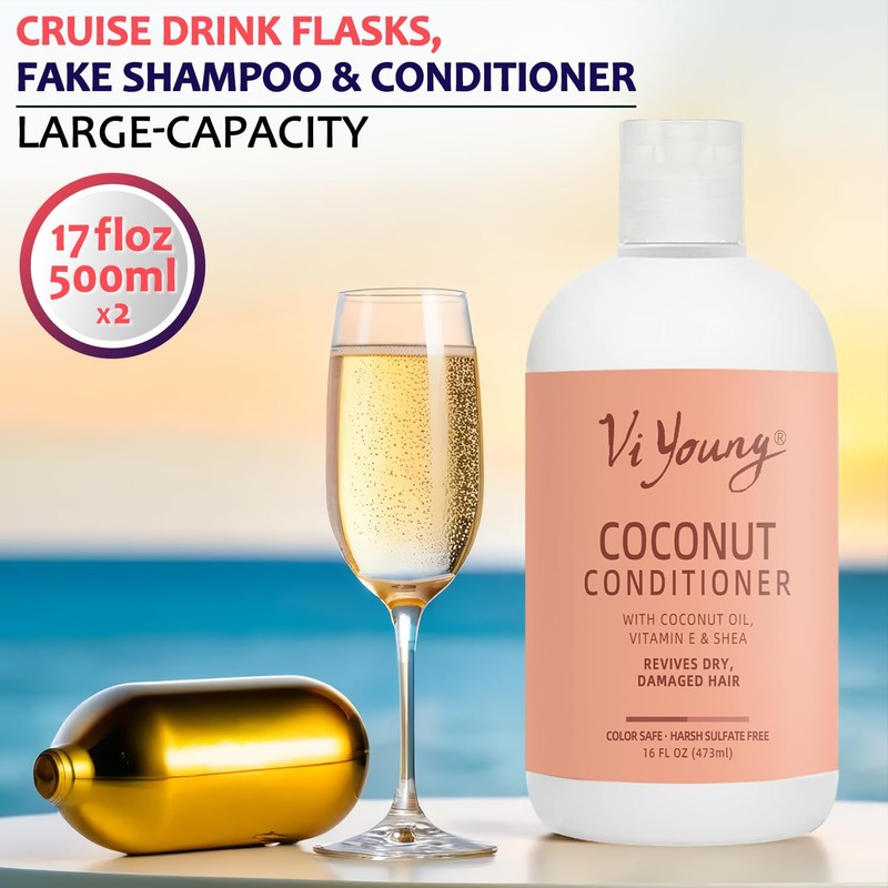 Vignee 2 Pack BPA-Free Empty Shampoo Containers, Discreet Beverage Flasks
