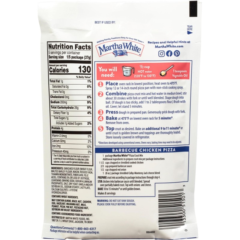 Martha White, Pizza Crust, Thin & Crispy Mix, 6.5 Ounce