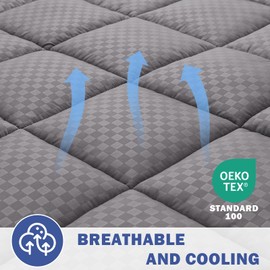 OLANLY Full Quilted Fitted Mattress Pad, Cooling Soft Mattress Topper, Elastic Fitted Mattress Cover Stretches up to 21 Inches Deep, Machine Washable Mattress Protector (54x75 inch, Dark Grey)