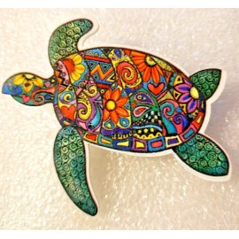 Sea Turtle Multicolor Floral Flat Acrylic Pin Brooch Jewelry