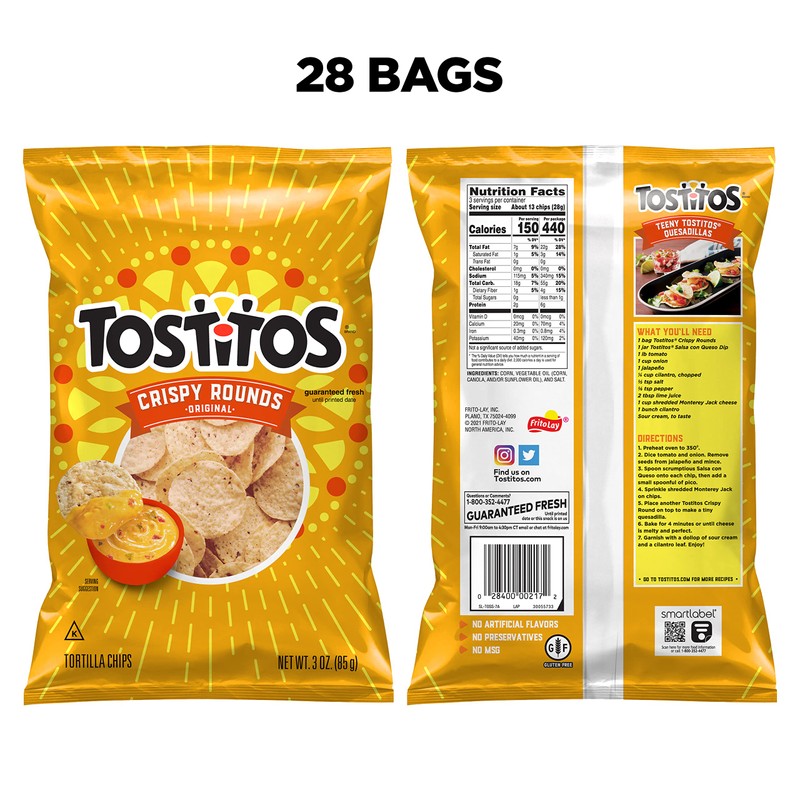 Tostitos, Crispy Rounds Tortilla Chips, 3 Ounce (Pack of 28)