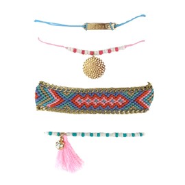 B Jewelry Collection Boho Love Charm, Beaded & Friendship Bracelets Set of 4, Turquoise Coral
