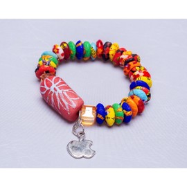 Handmade Colorful and Beautiful African Traditional Beaded Bracelet Chains for Men and Women from Ghana - Unisex Krobo Glass Beads Bracelet (Red/Yellow)