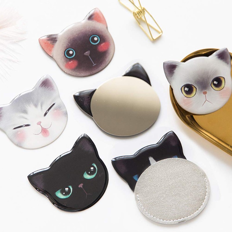 Catlady Cute cat Mirrors,Unbreakable Stainless Steel Mirror,Portable Handheld Vanity Mirror
