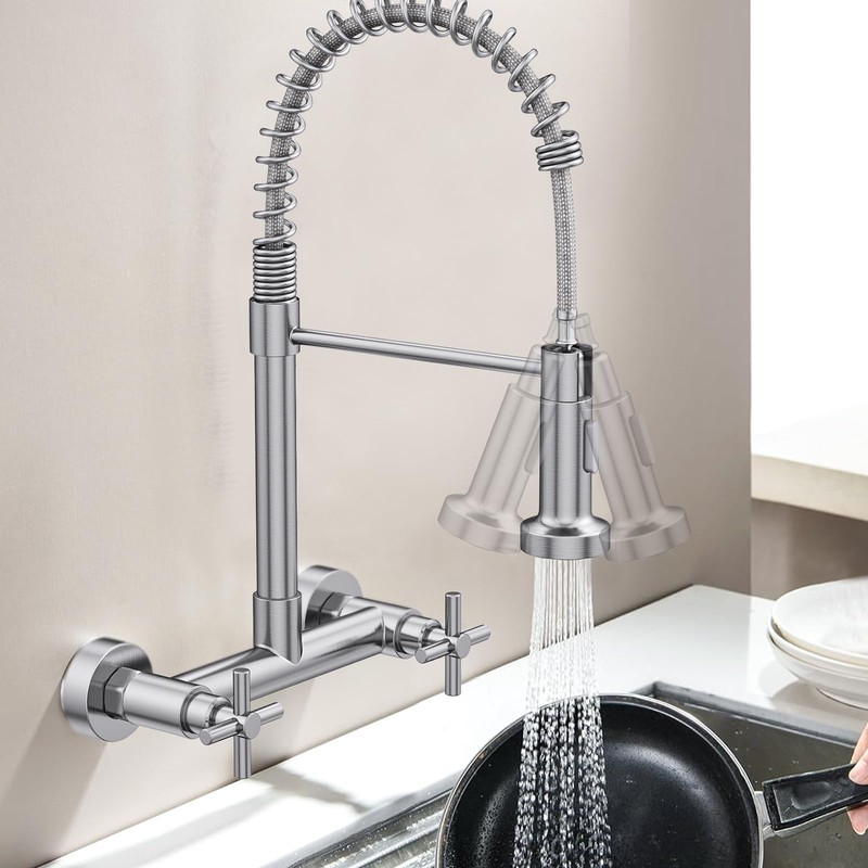 Wall Mount Kitchen Faucet, Hurran Brushed Nickel Kitchen Sink Faucet,