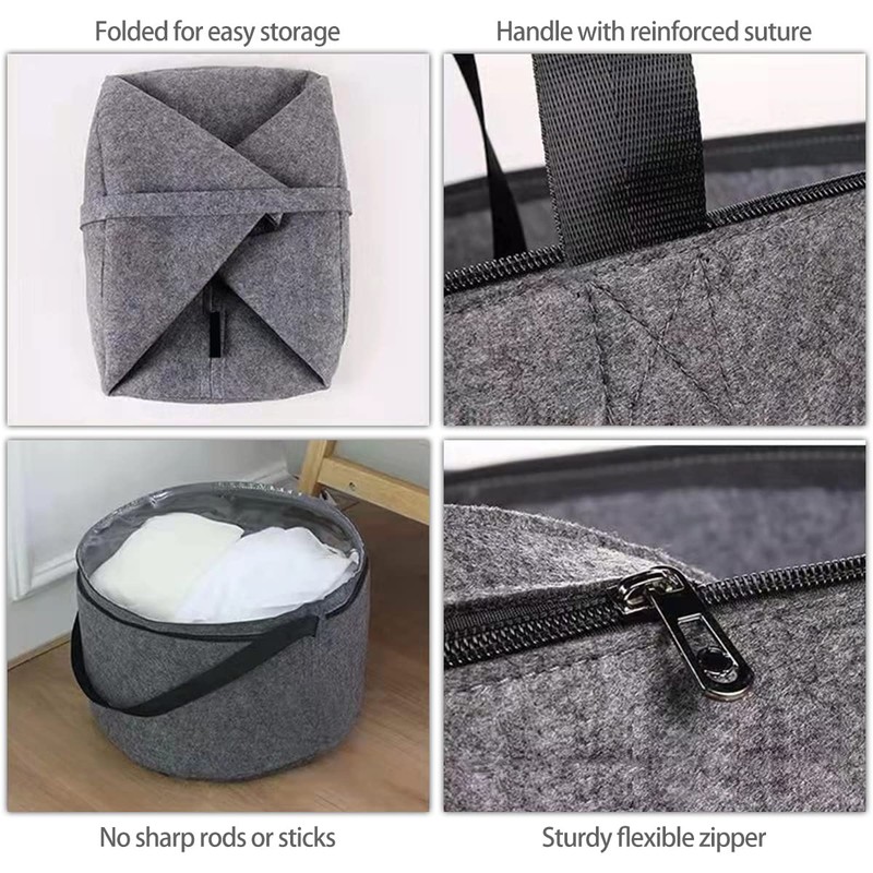 Fxvhojq Hat Box - Gray Felt Hat Storage Container Round