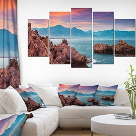 Design Art Sunrise on Barbor Milazzo Panorama-Landscape Print Wall Artwork-60x32 5 Piece-PT11280-373, 60x32-5 Panels Diamond Shape