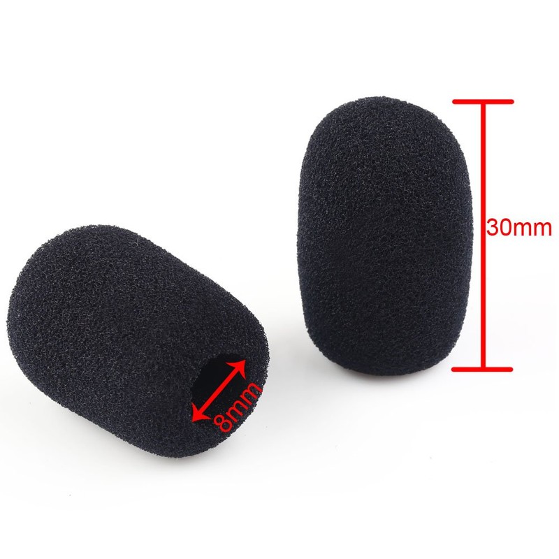Headphone Replacement Microphone Sponge Black Windshield 30x8mm Pack of 10