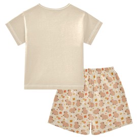 Mnsruu Night Cute Capybara Kids Short Sleeve Cotton Pajamas Set Sleepwear for Boys and Girls, multicoloured