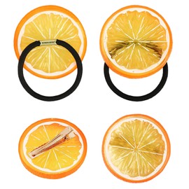 Pack of 3 Lemon Hair Clips + 3 Orange Slices Elastic Hair Bands for Girls Cute Hair Accessories Cheerful Lemon Design Ideal for Everyday and Special Occasions