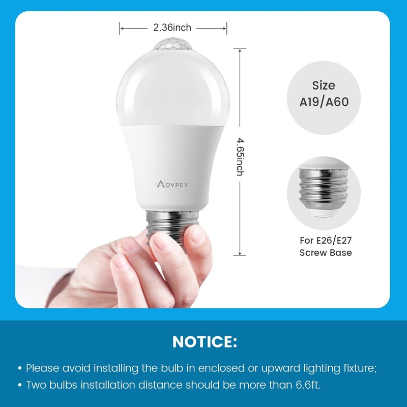 Aovpex Motion Sensor Light Bulbs, Dusk to Dawn, 13W 100W